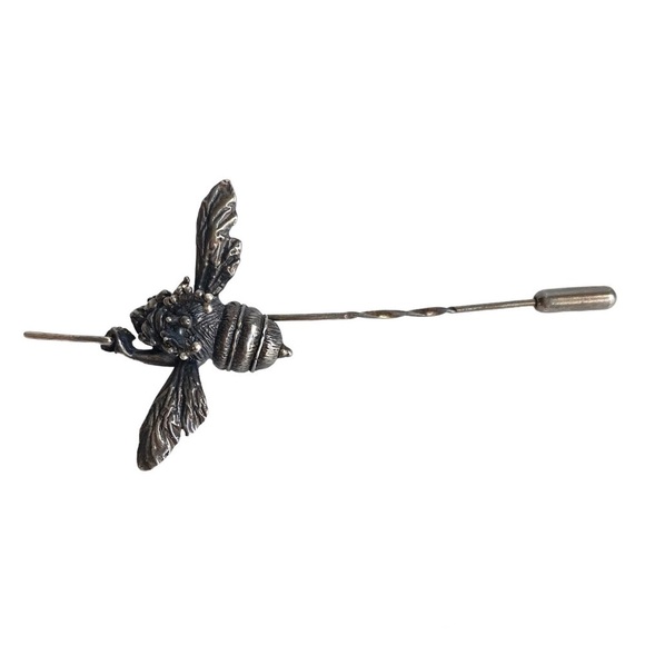 Vintage Bumble Bee Stick Pin Bug Brooch Sterling Silve Artisan Made English UK - Picture 1 of 10